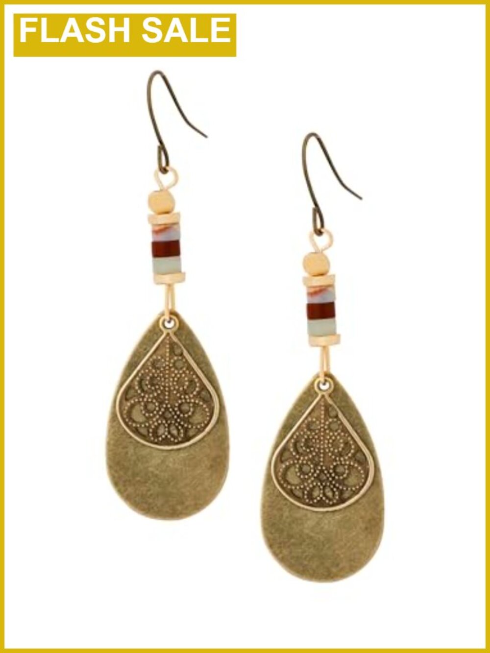 Teardrop Filigree Dangle Drop Earrings Boho Lightweight Metal Zinc